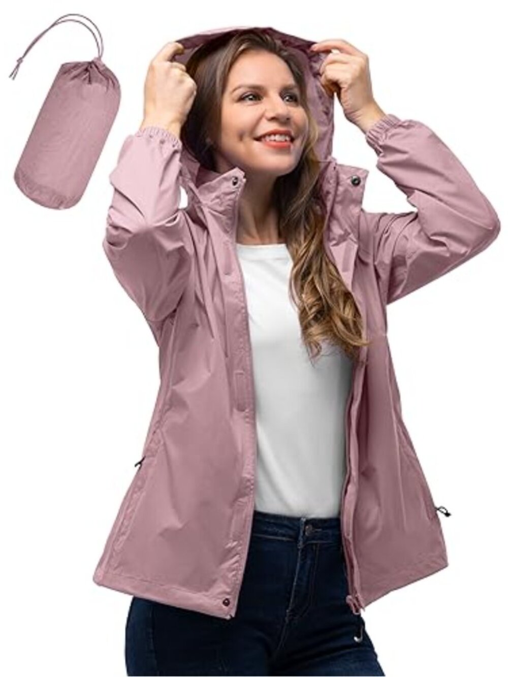Women's Waterproof Packable Rain Jacket Lightweight Hooded Raincoat